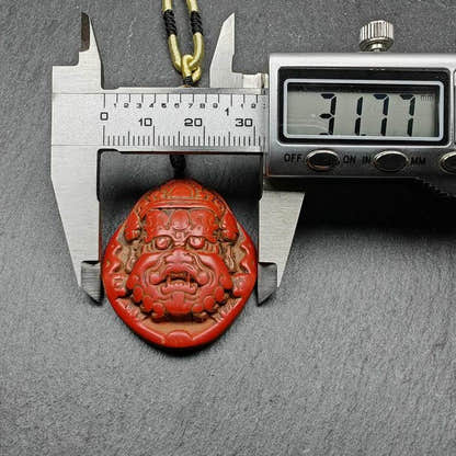 Old Cinnabar Mahakala Amulet with Dzi Bead - Tibetan dzi bead, view 8