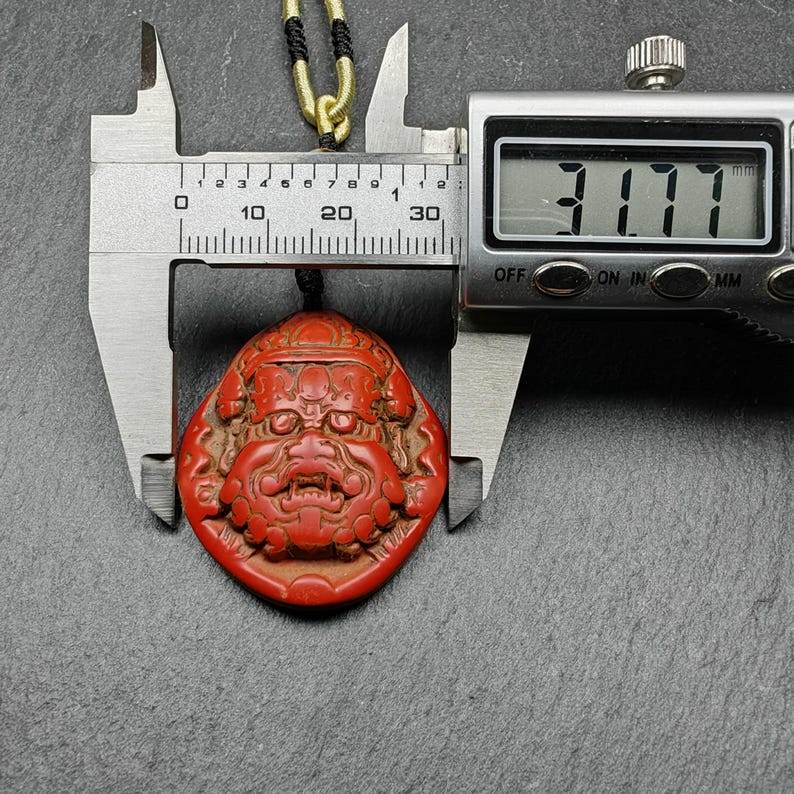 Old Cinnabar Mahakala Amulet with Dzi Bead - Tibetan dzi bead, view 8