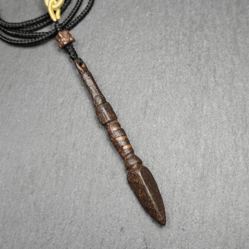 Old Phurba Amulet - Tibetan Ritual Kila Pendant - Tibetan Buddhist amulet, detailed view