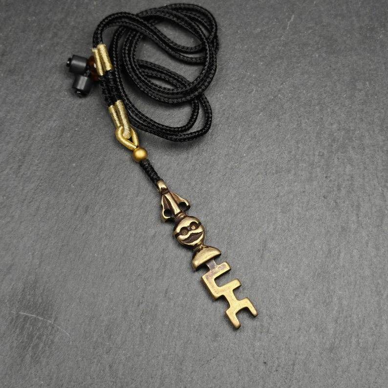Tibetan Amulet,The Key of Heart Pendant,Lima Brass - Tibetan Buddhist amulet, detailed view