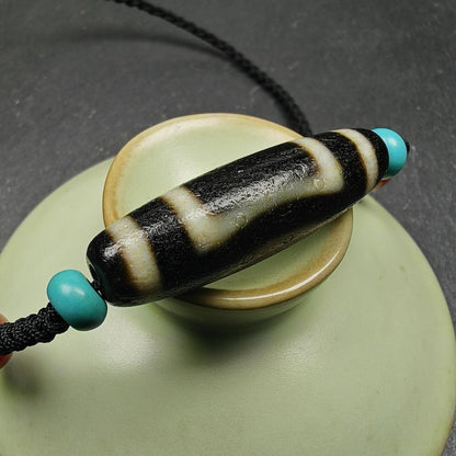 Dzi Bead Necklace,2 Eyes Heaven & Earth Dzi Amulet,36 x 11mm