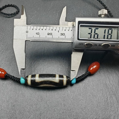 Dzi Bead Necklace,2 Eyes Heaven & Earth Dzi Amulet,36 x 11mm