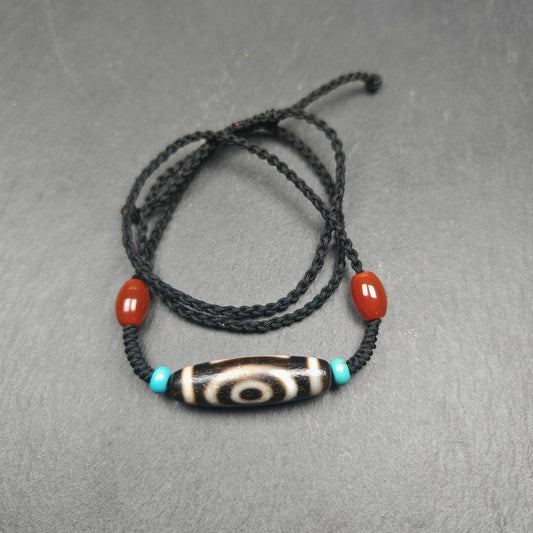 Dzi Bead Necklace,2 Eyes Heaven & Earth Dzi Amulet,36 x 11mm