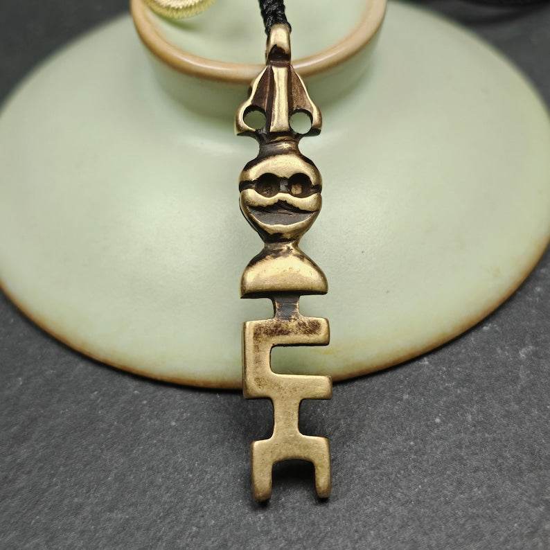 Tibetan Amulet,The Key of Heart Pendant,Lima Brass - Tibetan Buddhist amulet, close-up detail