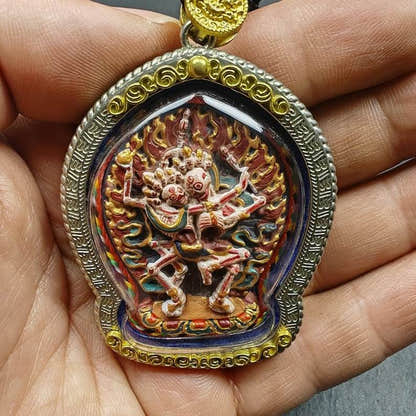 Tibetan Gau Ghau Shrine,Citipati Skull Lords Amulet - Tibetan Buddhist amulet, view 6