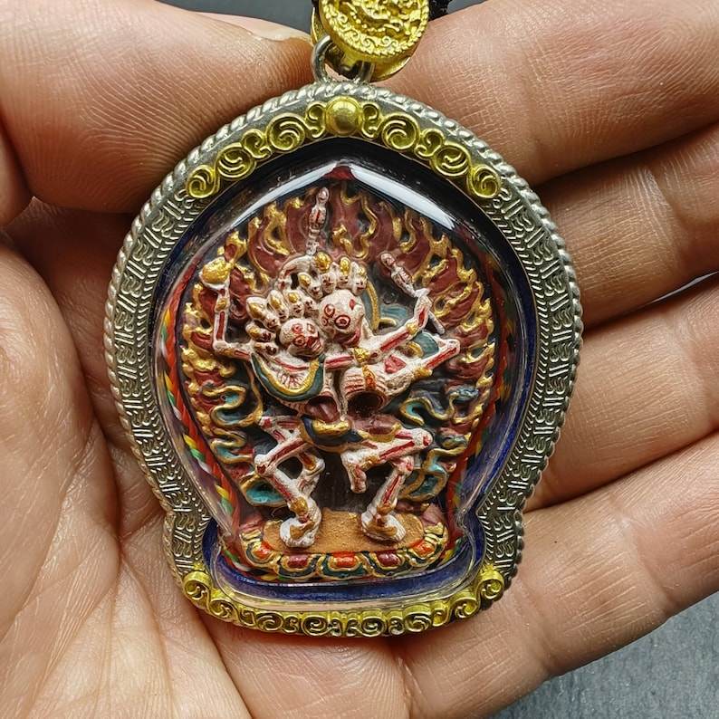 Tibetan Gau Ghau Shrine,Citipati Skull Lords Amulet - Tibetan Buddhist amulet, view 6