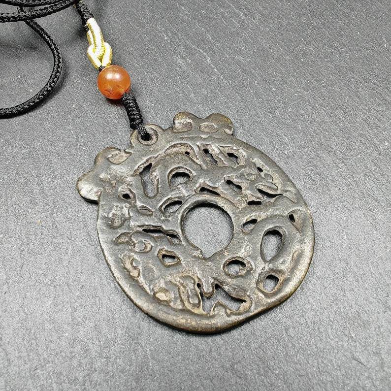 Thokcha Dragon Prayer Wheel,Dharma Chakra Pendant,43mm - Tibetan Buddhist art, front view