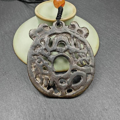 Thokcha Dragon Prayer Wheel,Dharma Chakra Pendant,43mm - Tibetan Buddhist art, detailed view