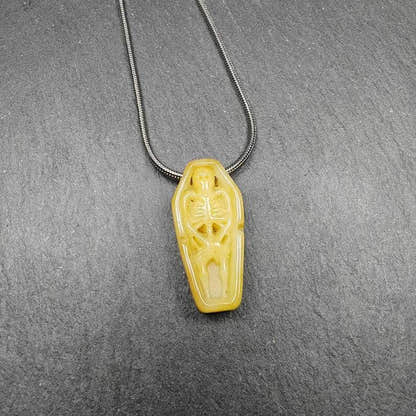 Yak Bone Carved Skeleton Pendant,32mm - Tibetan Buddhist art, detailed view