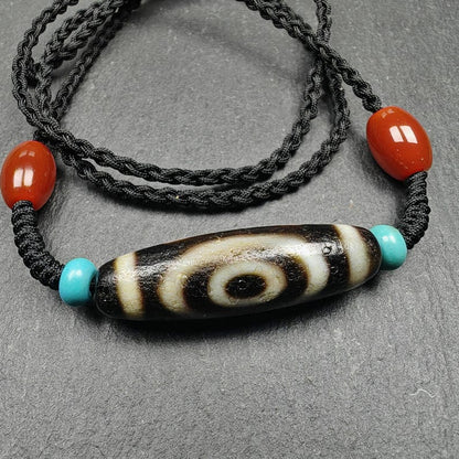Dzi Bead Necklace,2 Eyes Heaven & Earth Dzi Amulet,36 x 11mm