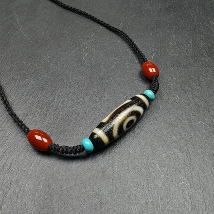 Dzi Bead Necklace,2 Eyes Heaven & Earth Dzi Amulet,36 x 11mm
