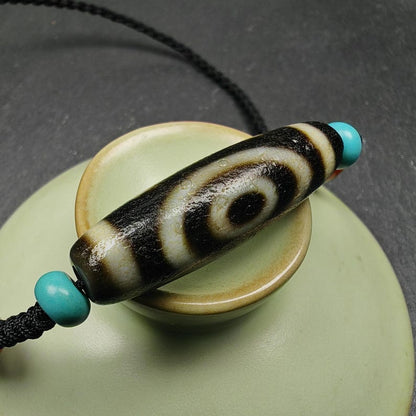 Dzi Bead Necklace,2 Eyes Heaven & Earth Dzi Amulet,36 x 11mm