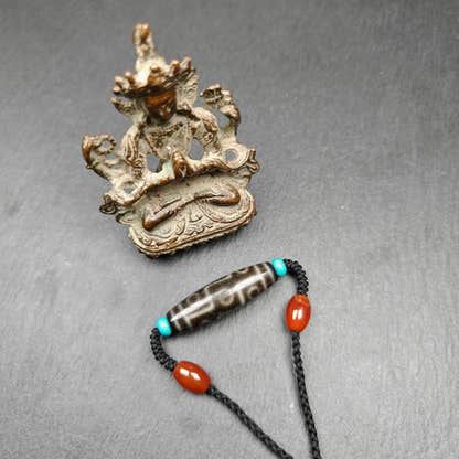Tibetan 9 Eyes Dzi Bead Necklace - Tibetan Buddhist bead necklace, view 6