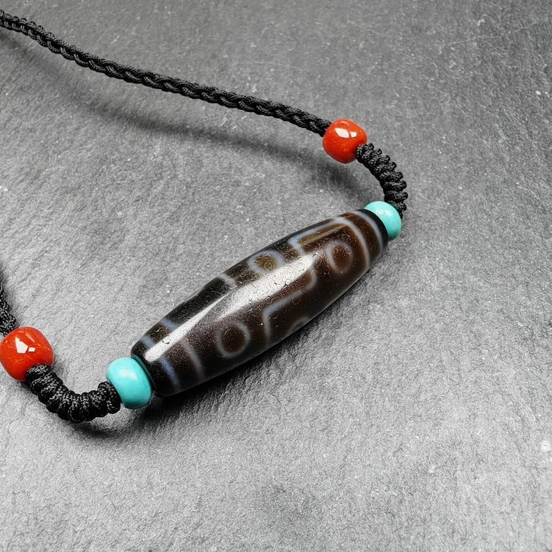 Tibetan 9 Eyes Dzi Bead Necklace,1.5" x 0.4"