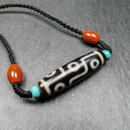 9 Eyes Dzi Bead Necklace,1.6" x 0.4"