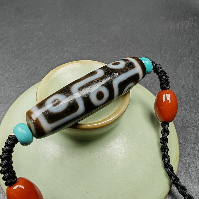 9 Eyes Dzi Bead Necklace,1.6" x 0.4"