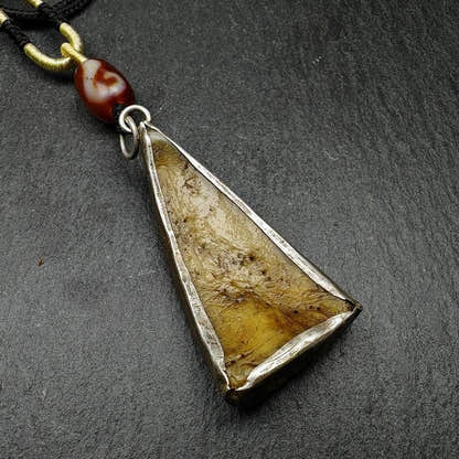 Kapala Amulet Necklace,Silver Framed,50mm - Tibetan Buddhist bead necklace, close-up detail