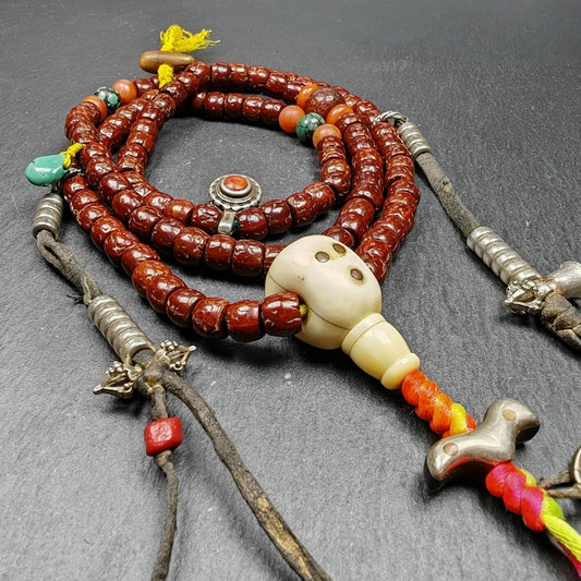 Old 8mm 108 Prayer Beads,with Unique Mix of Treasures
