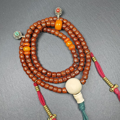 Tibetan 9+mm 108 Rudraksha Rosary, Old Necklace Mala