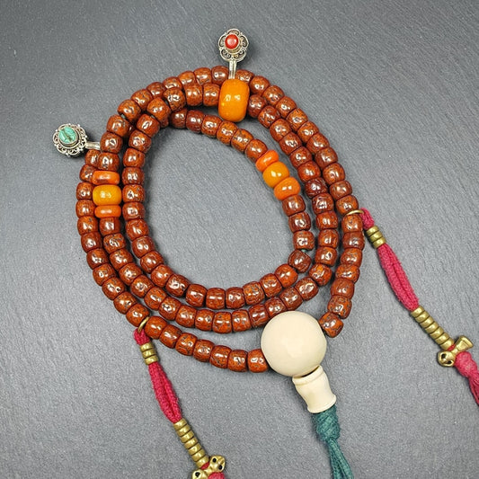 Tibetan 9+mm 108 Rudraksha Rosary, Old Necklace Mala