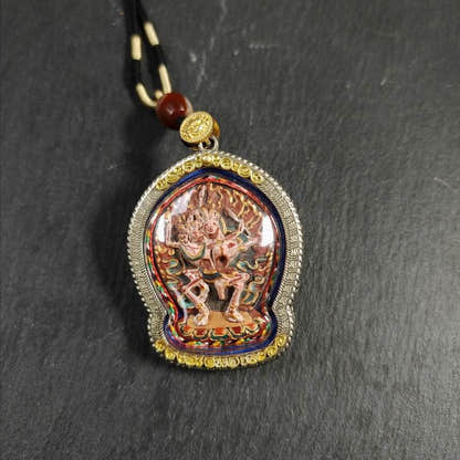 Tibetan Gau Ghau Shrine,Citipati Skull Lords Amulet - Tibetan Buddhist amulet, front view