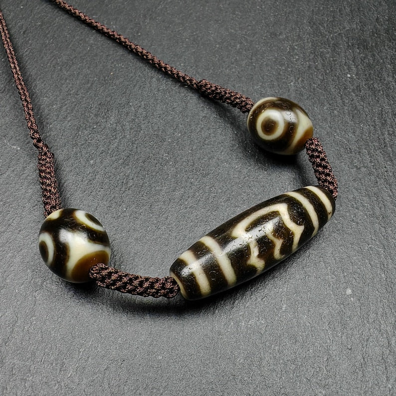 Tibetan Dzi Necklace - Garuda Dzi + 3 Eyes Dalo Dzi Amulet