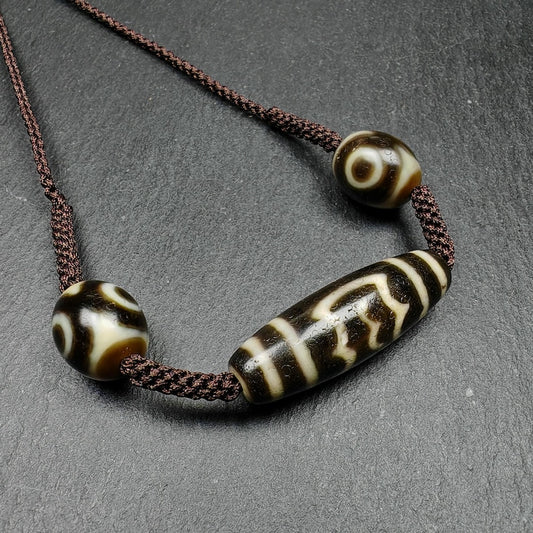 Tibetan Dzi Necklace - Garuda Dzi + 3 Eyes Dalo Dzi Amulet
