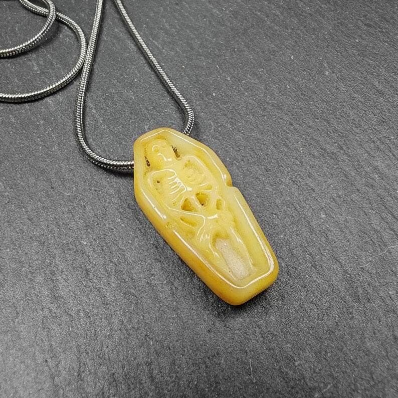 Yak Bone Carved Skeleton Pendant,32mm - Tibetan Buddhist art, close-up detail