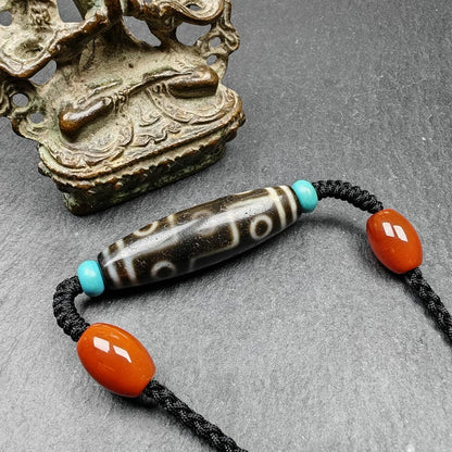 9 Eyes Dzi Bead Necklace,1.5" x 0.4"