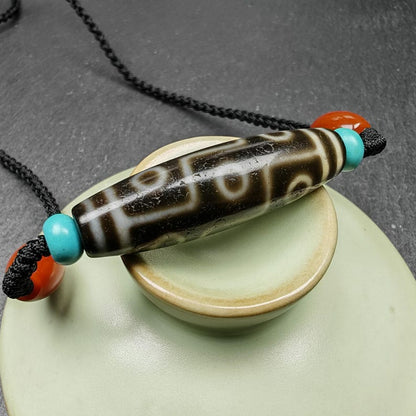 9 Eyes Dzi Bead Necklace,1.5" x 0.4"