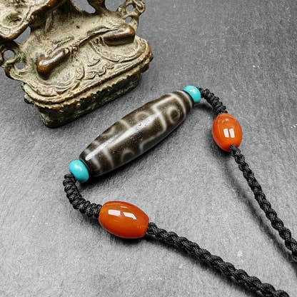 Tibetan 9 Eyes Dzi Bead Necklace - Tibetan Buddhist bead necklace, view 7