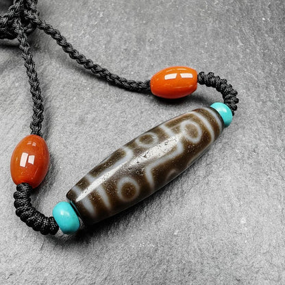Tibetan 9 Eyes Dzi Bead Necklace | 1.5" x 0.4"
