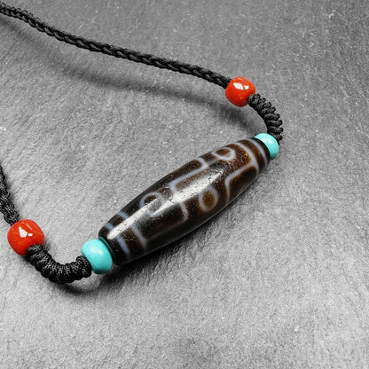 Tibetan 9 Eyes Dzi Bead Necklace,1.5" x 0.4"