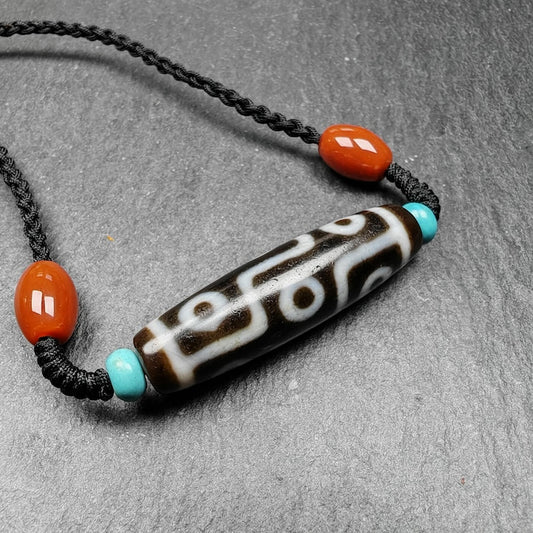 9 Eyes Dzi Bead Necklace,1.6" x 0.4"
