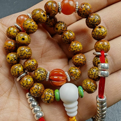 Gandhanra Authentic Tibetan Handhold Wrist Mala - 7.7mm Old Lotus Seed Beads Bracelet - Portable Buddhist Prayer Beads for Meditation