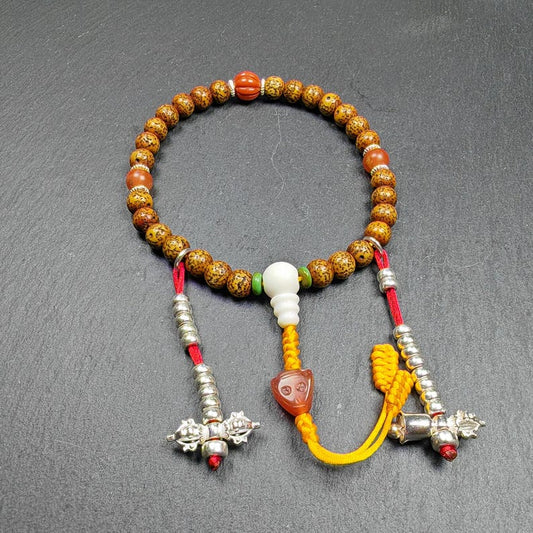 Gandhanra Authentic Tibetan Handhold Wrist Mala - 7.7mm Old Lotus Seed Beads Bracelet - Portable Buddhist Prayer Beads for Meditation