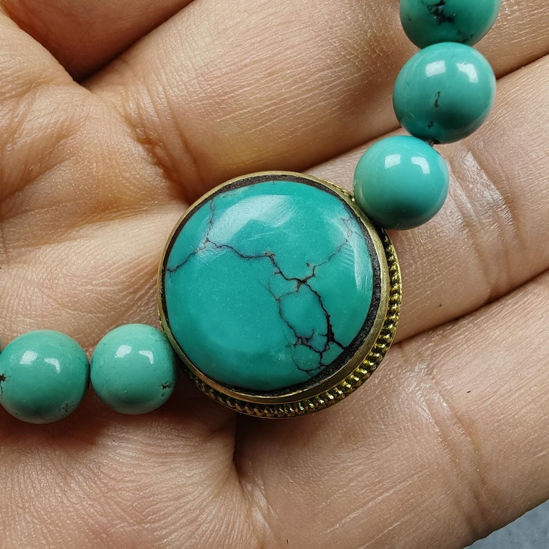 7mm TURQUOISE Gemstones TIBETAN BRACELET