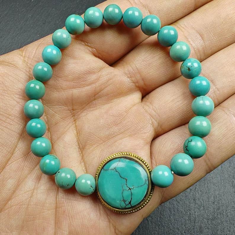 7mm TURQUOISE Gemstones TIBETAN BRACELET - Tibetan Buddhist art, view 6