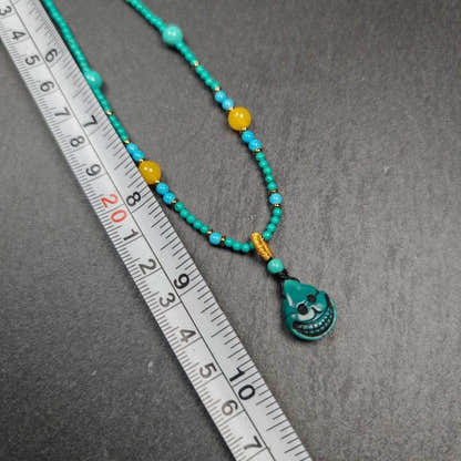Turquoise Citipati Skull Protective Necklace,23cm Length - Tibetan Buddhist bead necklace, view 7