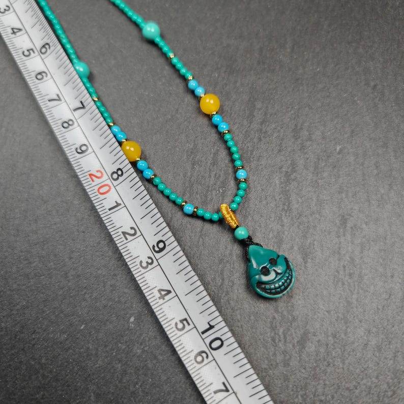 Turquoise Citipati Skull Protective Necklace,23cm Length - Tibetan Buddhist bead necklace, view 7