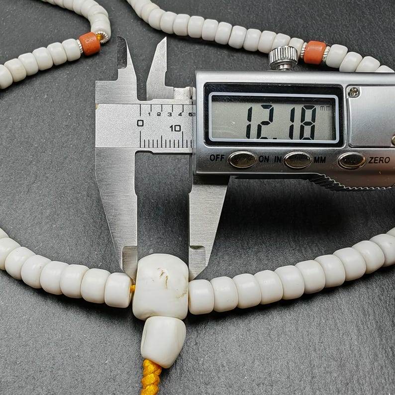 8mm Shankha Shell 108 Prayer Beads - Tibetan Buddhist art, detailed view