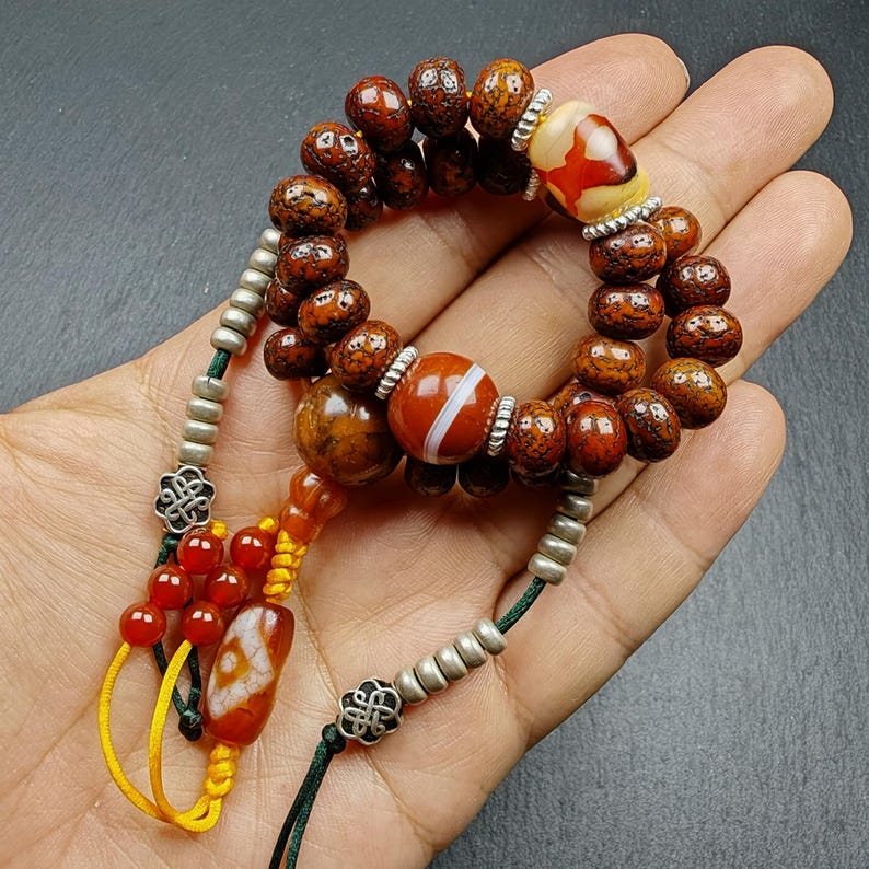 Wrist Mala - 10mm Old Lotus Seed Beads Bracelet