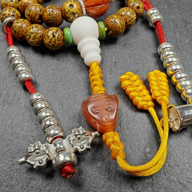 Gandhanra Authentic Tibetan Handhold Wrist Mala - 7.7mm Old Lotus Seed Beads Bracelet - Portable Buddhist Prayer Beads for Meditation