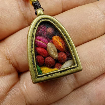 Handmade Gau Ghau Shrine, Mini Altar Amulet Pendant - Tibetan Buddhist amulet, close-up detail