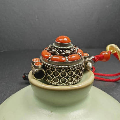Coral and Silver Gau Ghau Shrine - Tibetan Buddhist art, view 4