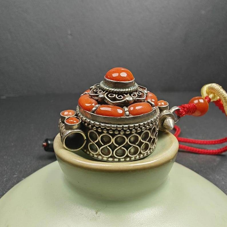 Coral and Silver Gau Ghau Shrine - Tibetan Buddhist art, view 4