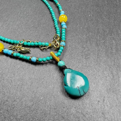 Turquoise Citipati Skull Protective Necklace,23cm Length - Tibetan Buddhist bead necklace, view 5
