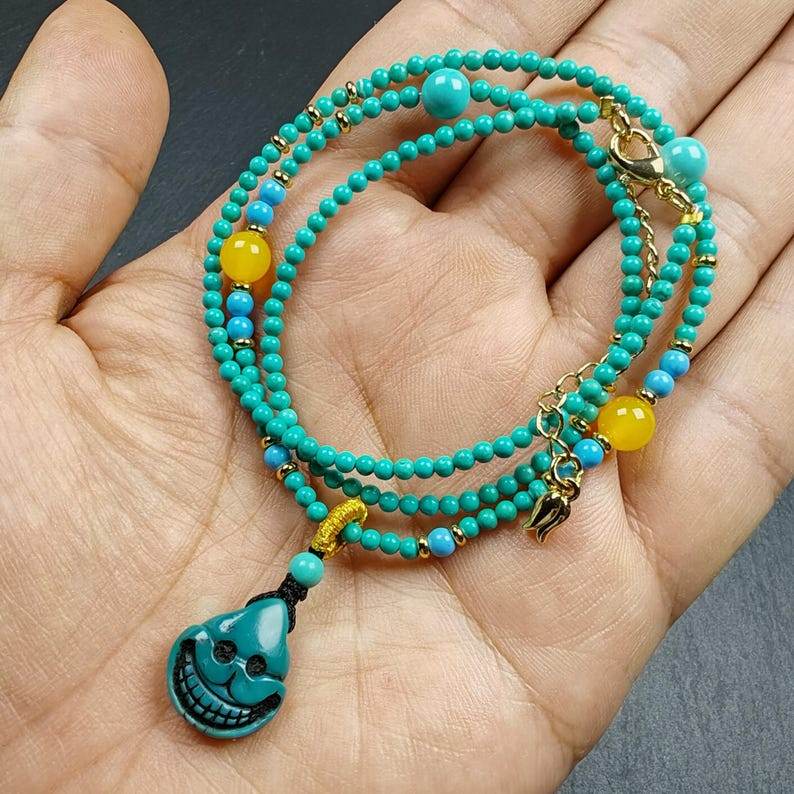 Turquoise Citipati Skull Protective Necklace,23cm Length - Tibetan Buddhist bead necklace, view 6