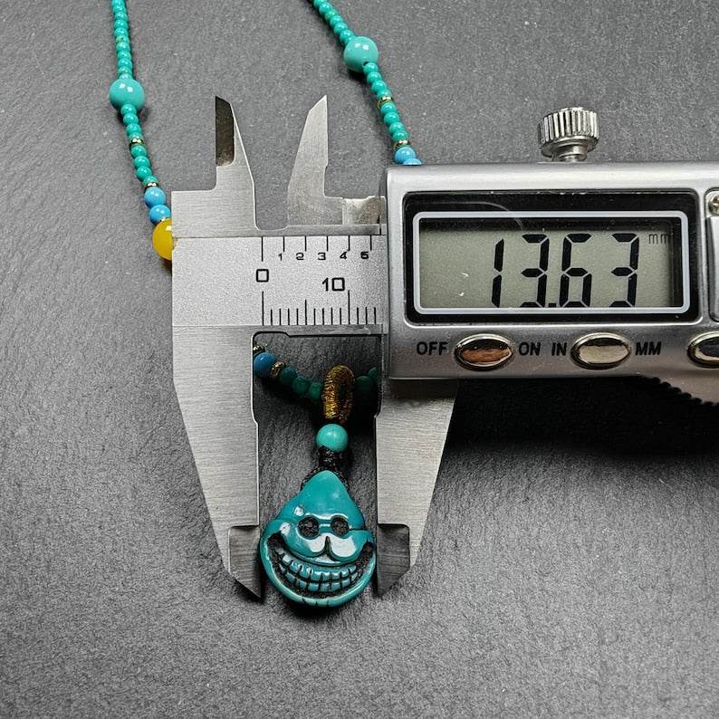 Turquoise Citipati Skull Protective Necklace,23cm Length - Tibetan Buddhist bead necklace, view 8