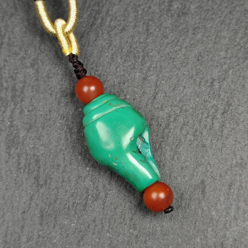 Shankha Amulet,Turquoise Conch Shell Pendant,25 - Tibetan Buddhist amulet, detailed view